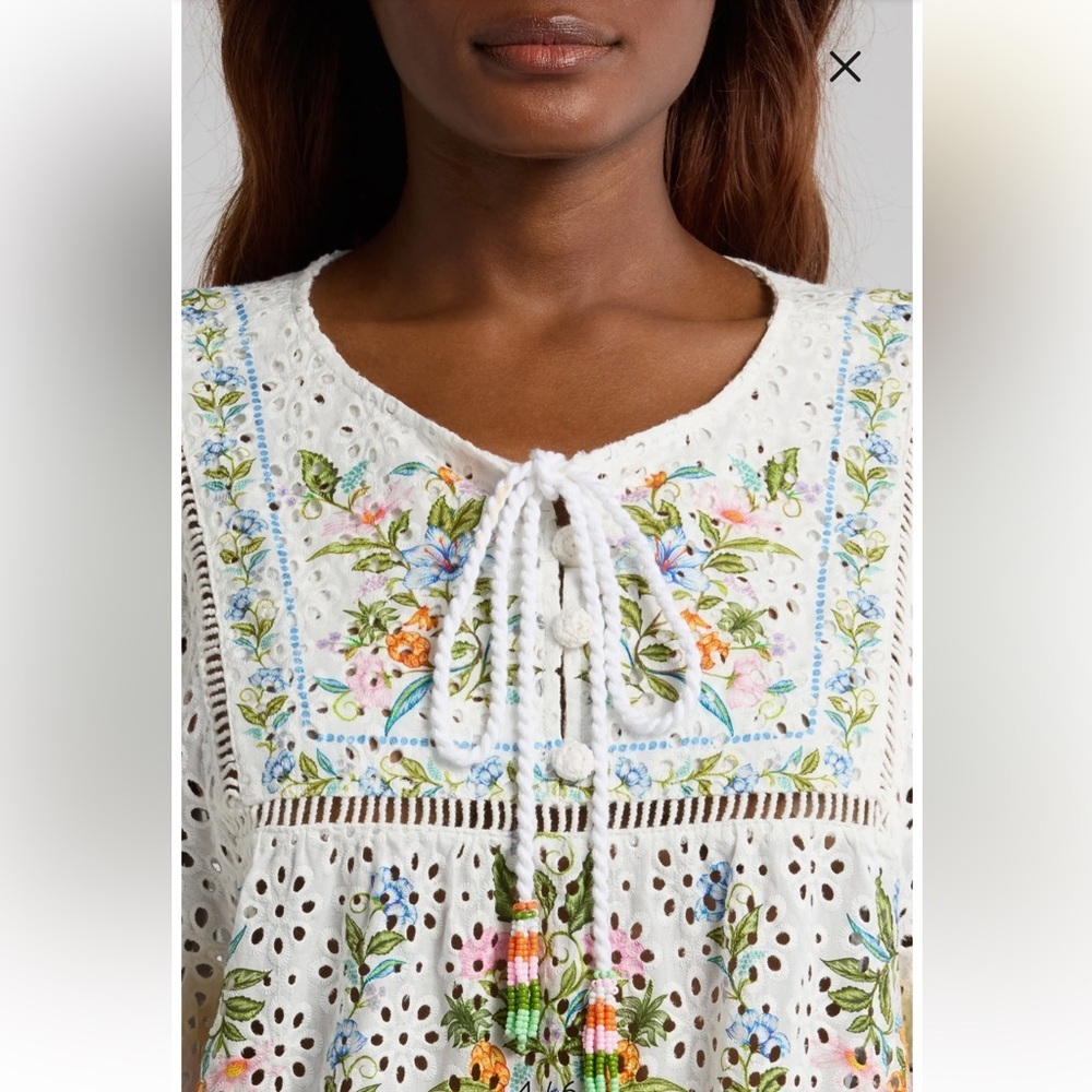 FARM Rio 💐 Sweet Bloom Bouquet Cotton Eyelet Cover-Up Minidress Size L, NWT - Picture 5 of 15